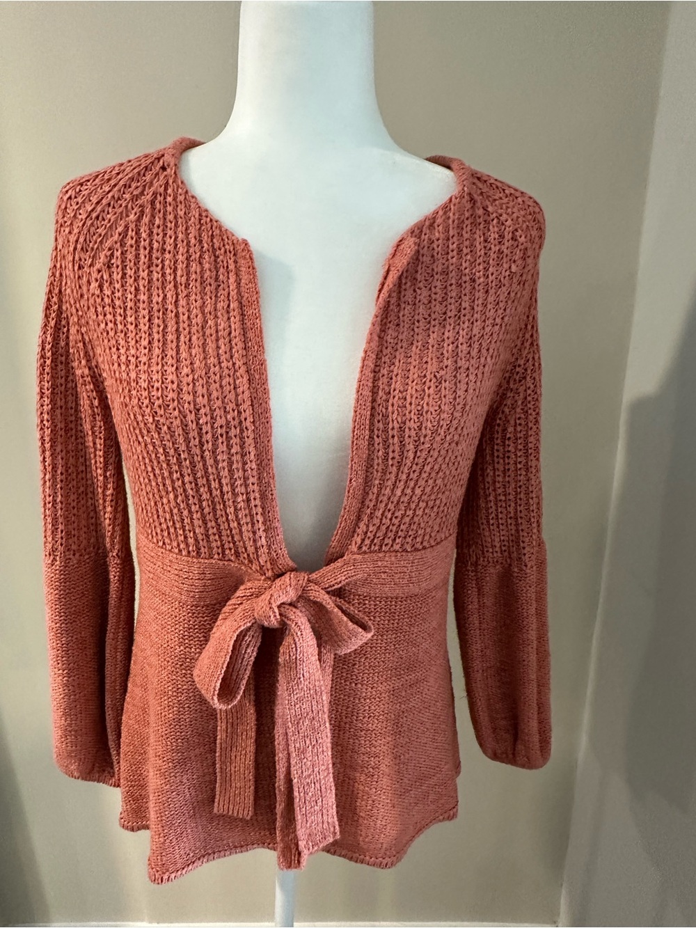 Willi Smith Dusty Rose Tie-Waist Knit Cardigan